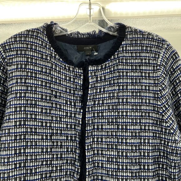 J.Crew Women's Lightweight Knit Blazer Blue/Multi Size Large Frayed - Picture 2 of 9